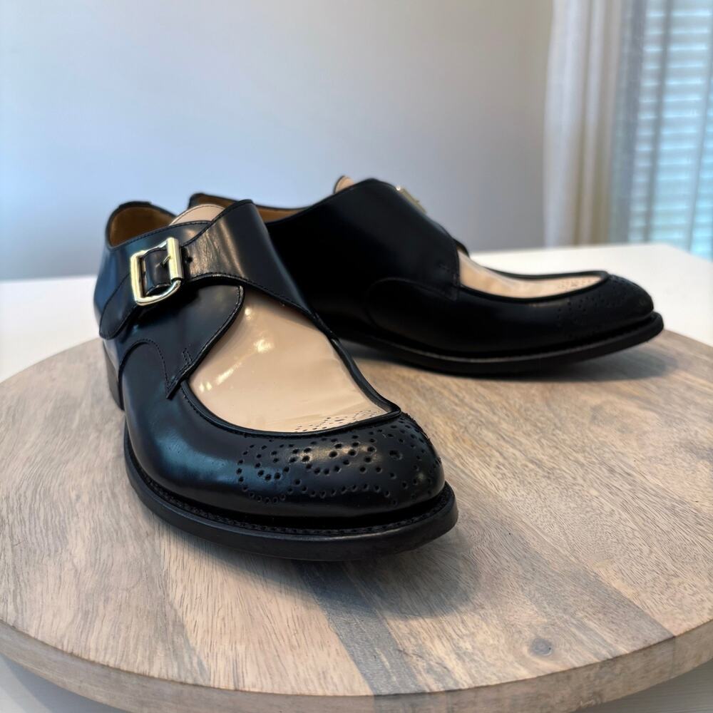 The Office of Angela Scott Mr. Georgie Black Cream Monk Strap Shoes 37.5 US 7.5